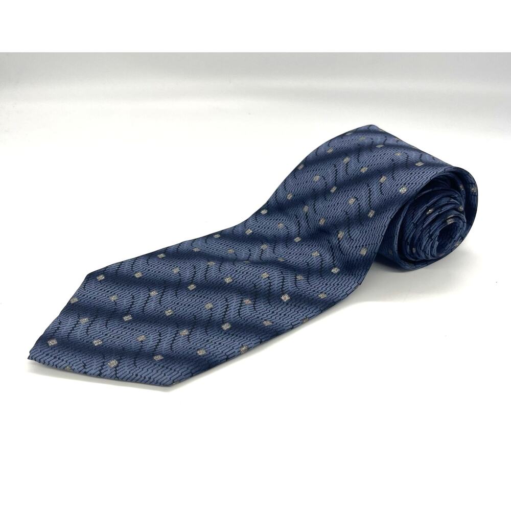Pierre Pacha 100% Silk Necktie Blue Silver Tie Made in Italy 58” x 3.75”